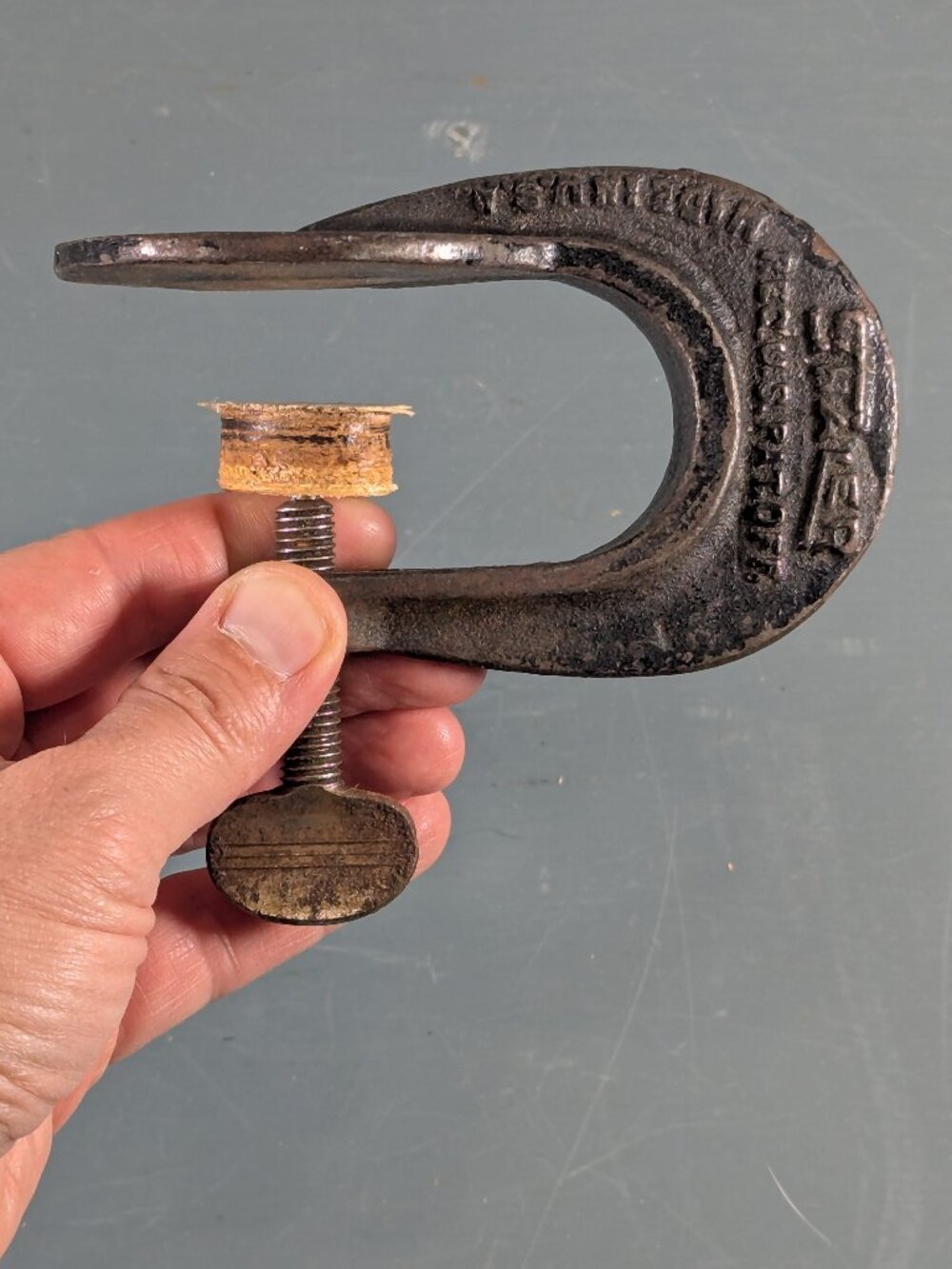 Antique Shaler Vulcanizer, table clamping metal C clamp
